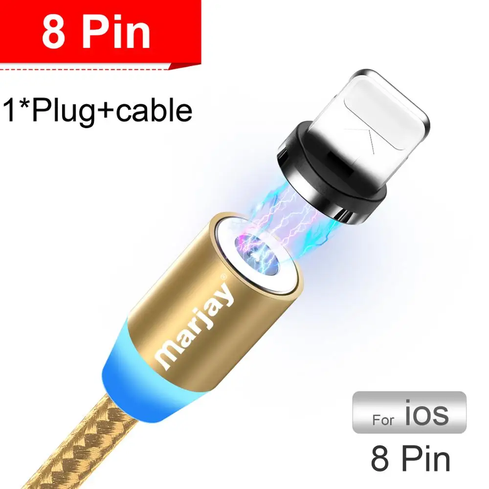 Marjay Магнитный USB кабель 1 м Быстрая зарядка Магнитный Micro Usb кабель для Iphone samsung USB C кабель провод для мобильного телефона - Цвет: Gold For IOS