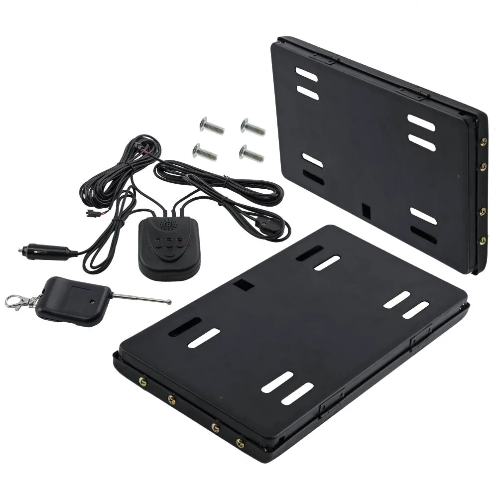 2pcs US Hide Away Shutter Cover Up Electric Stealth License Plate Frame w/Remote Plastic + Metal