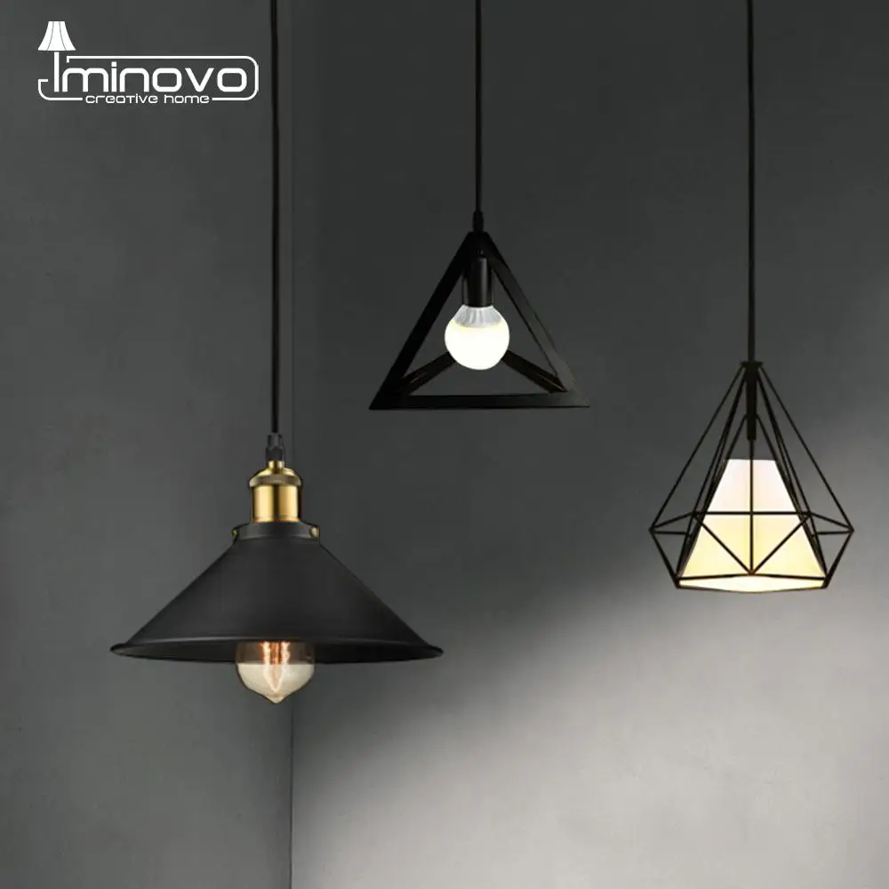 Modern Pendant Light Black Iron Hanging Cage Vintage LED Lamp Bulb E27 Industrial Loft Retro Dining Room Restaurant Bar Counte | Лампы и