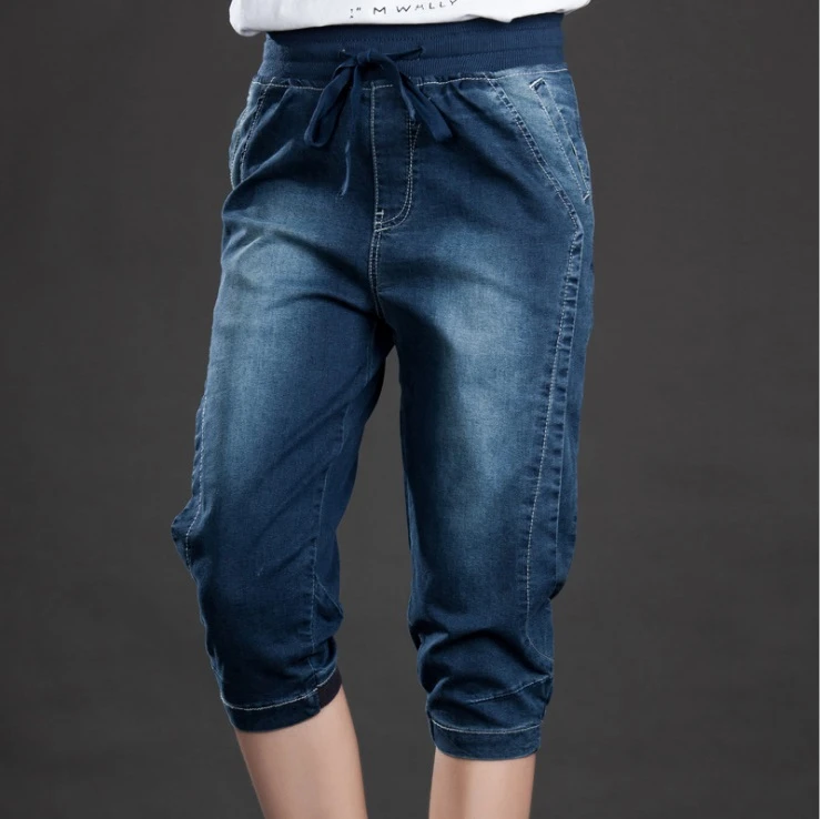 women's blue jeans with elastic waistband