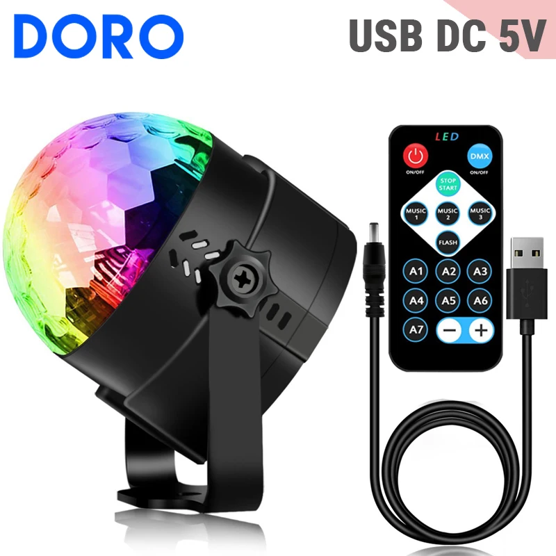 

USB DC 5V sound activated stage light colorful effect disco lights remote control rotating ktv dj light holiday Christmas lights