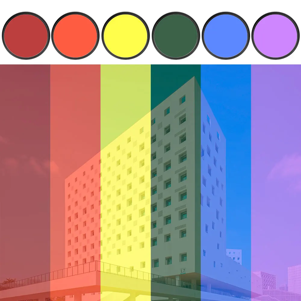 Camera Lens Filter Color Filter Photography Filter 6PCS 30/40.5/43/46/49/52/55/58/62/67/72/77/82mm Full Color Filters Set For Canon Sony Nikon Camera Lens Accessories with Bag