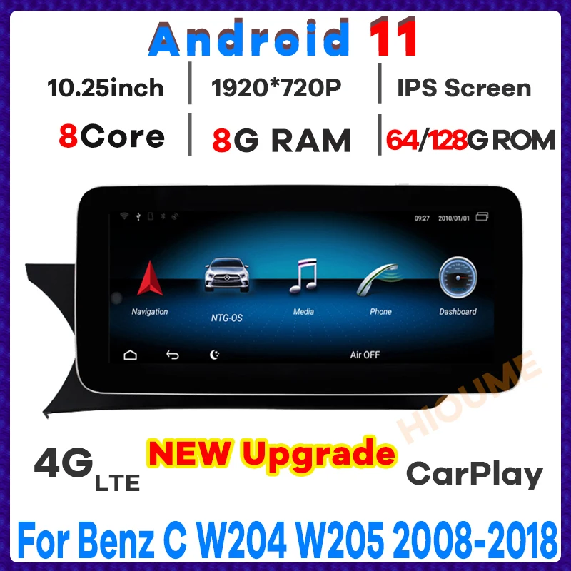 Android 11 8+64GB Car Radio Multimedia Player GPS Navigation for Mercedes Benz C-Class W204 W205 GLC X253 V Class W446 2008-2018 |