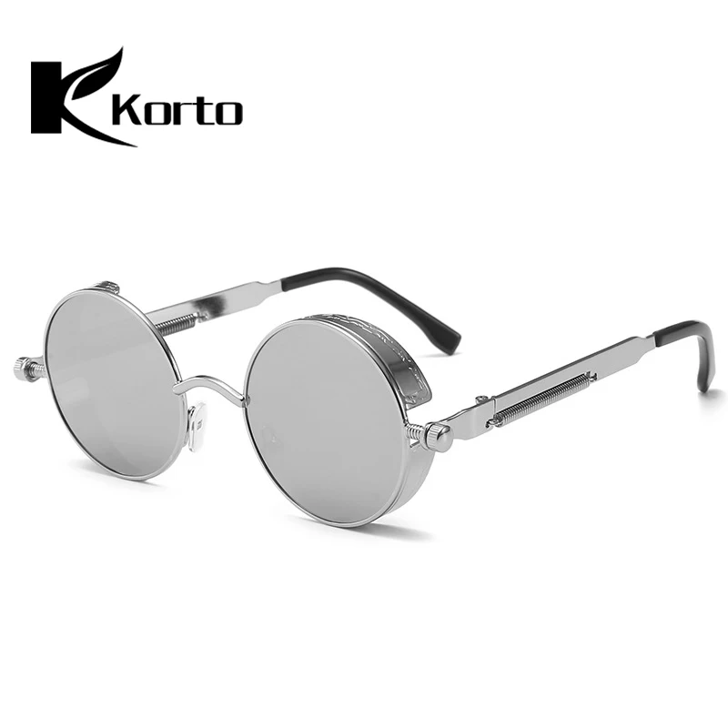 Винтажные стимпанк Солнцезащитные очки, круглые металлические Oculos De Sol фестиваль готический панк красные солнцезащитные очки ретро светоотражающие очки мужские оттенки - Цвет линз: C04