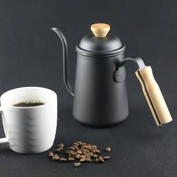 

Stainless Steel 650mL Coffee Kettle Drip Filter Fine Mouth Pot Wooden Handle Pour Over Coffee Pot for Home Kitchen Office