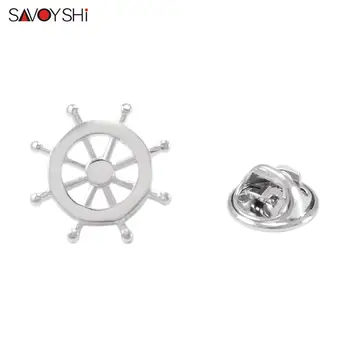 

SAVOYSHI Novelty Silver color Rudder Shape Men Lapel Pin Brooches Pins Fine Gift for Mens Suit coat womens hats bags Accessories