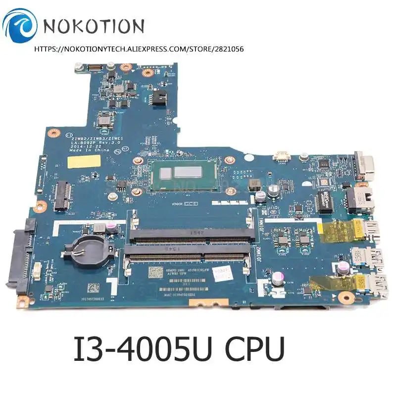NOKOTION для Lenovo IdeaPad B50-70 Материнская плата ноутбука DDR3L SR1EK I3-4005U процессор 5B20H75054 ZIWB2