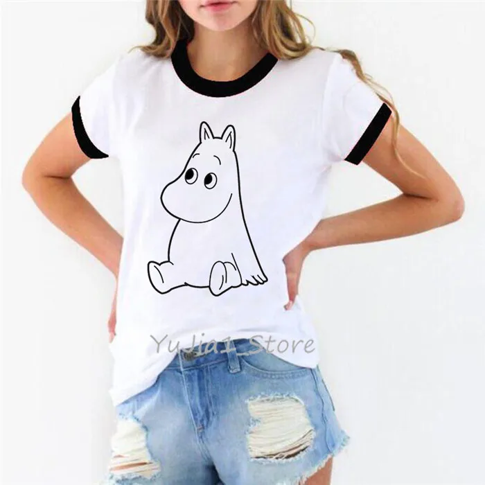 Little My Moomin футболка femme harajuku kawaii Забавные футболки с животным принтом Женская милая летняя верхняя одежда tumblr футболка на заказ - Цвет: Y81605 B