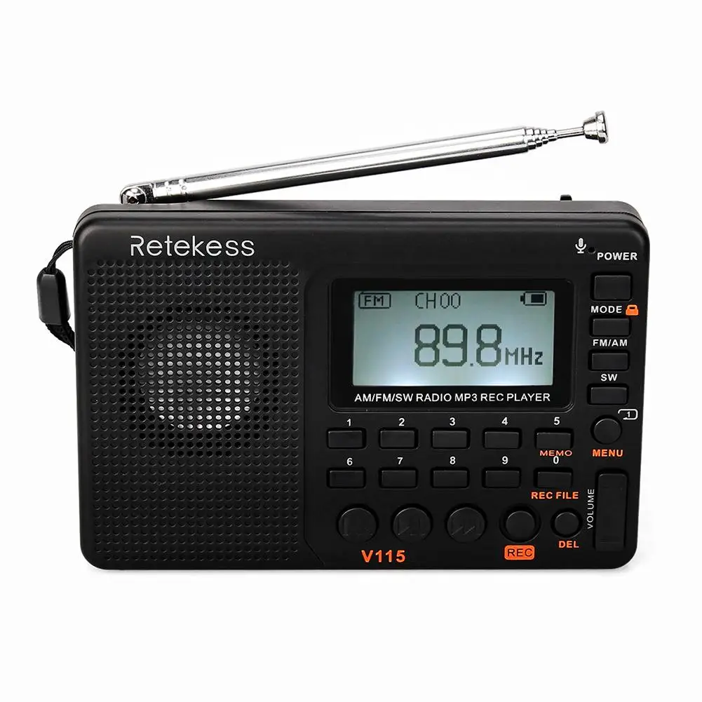 

RETEKESS V115 FM Radio Music Player AM SW Pocket Receiver Shortwave Transistor TF Card USB REC Recorder FM Tuner Adapter