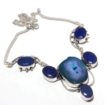 

Solar Agate,Sapphire Necklace Silver Overlay over Copper, 43 cm, N4139