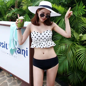 

2020 New Style Black and White Polkadot Bikini Size Chest High-waisted Skirt Split Swimsuit Female Student Sexy Strap Swimsuit