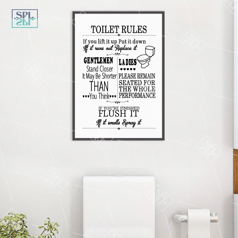 Правила пользования туалетом, настенная живопись на холсте, Современные забавные правила для ванной комнаты, плакат, принты для туалетного юмора, картина для ванной, домашний декор