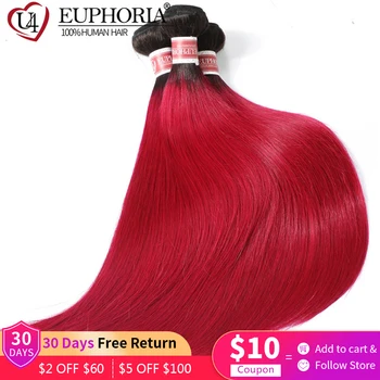 

Ombre Red Burgundy Straight Bundles Hair Brazilian Remy Human Hair 99J Brown 4 Colored 1/3/4 Bundles Extensions Weaving EUPHORIA