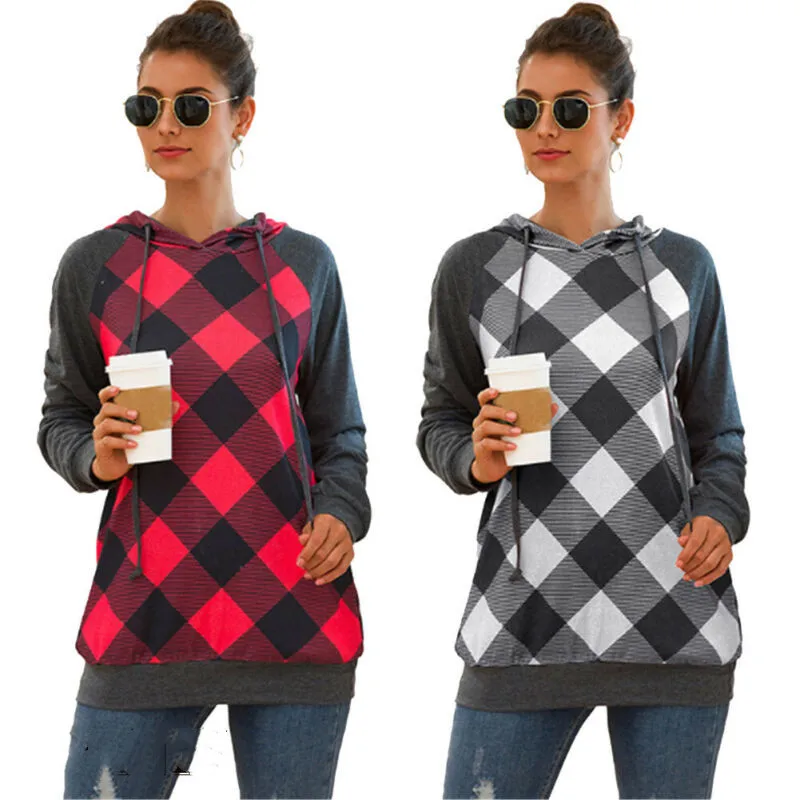 Женская клетчатая и Толстовка 2019 новое поступление с длинным рукавом капюшоном