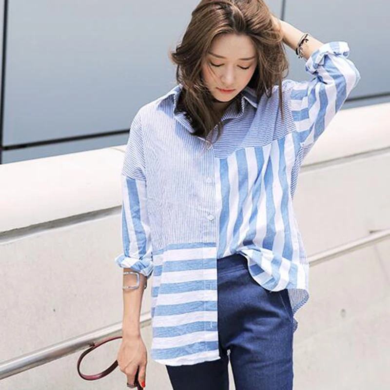 

Chemisier Femme Women Tops Fashion 2019 Autumn Cotton Linen Plaid Shirt Women Long Sleeve Turn-down Collar Blouse Korean Clothes