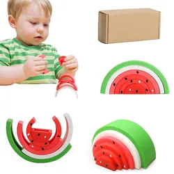 1 conjunto de silicone melancia jenga quebra cabeça montessori brinquedos bebê empilhamento blocos de construção educacional diy construir criativo presente crescimento