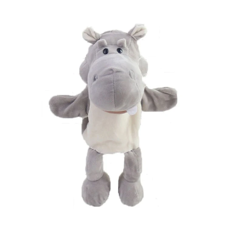 Children Animal Hand Puppet Toy Cartoon Cute Plush Elephant Turtle Giraffe Puppet Toy Hand Doll Storytelling Education Toy Gifts - Цвет: Grey hippo