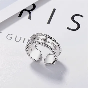 

S925 Sterling Silver Vintage English Lettered Thai Silver Ring Chic Wind Round Beads Ring for Women Jewelry Birthday Gift