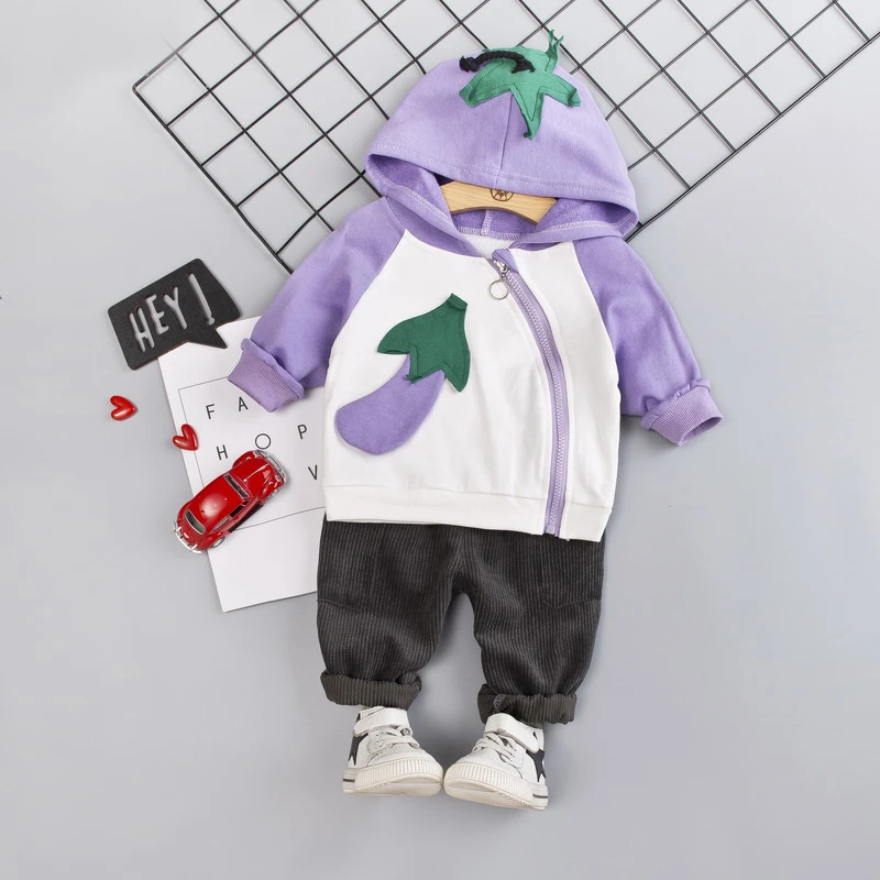 

Baby Boy Clothes 0-4T Toddler Novel Cute Pineapple Eggplant Pattern Boys Sets Hooded Coat Pants 2 Pieces Children's Sets #m