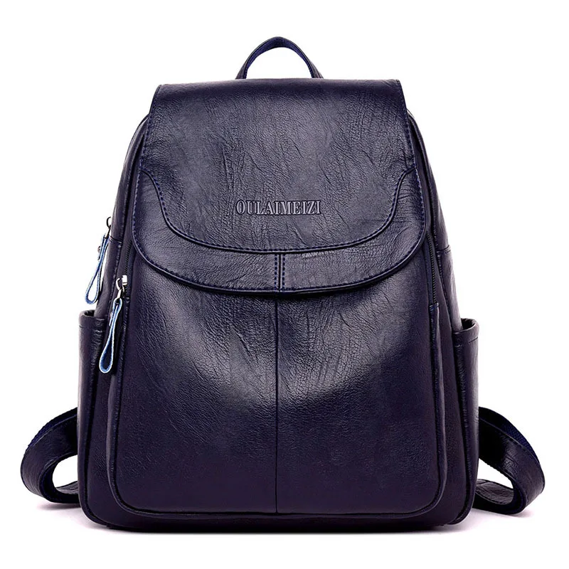 Рюкзаки из натуральной кожи, винтажный женский рюкзак, многофункциональный рюкзак для девочек-подростков, рюкзак для путешествий, школьные сумки, mo - Цвет: Синий