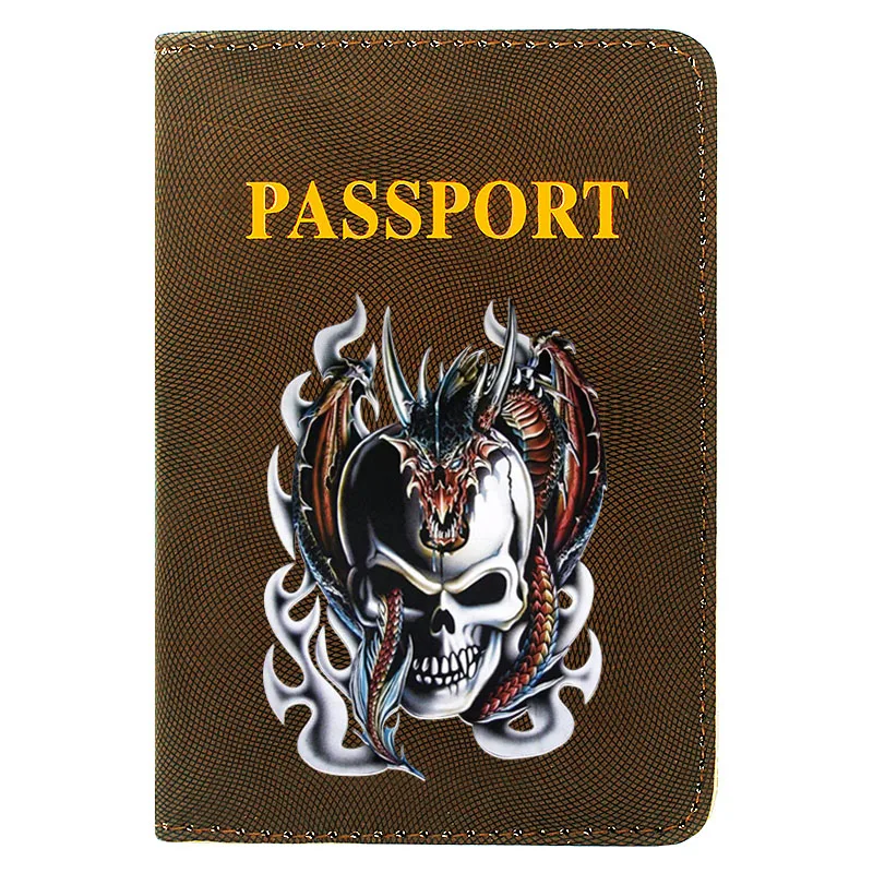 

Cool Dragon Skull Printing Women Men Passport Cover Leather Travel ID Credit Card Holder Pocket Wallet Bags