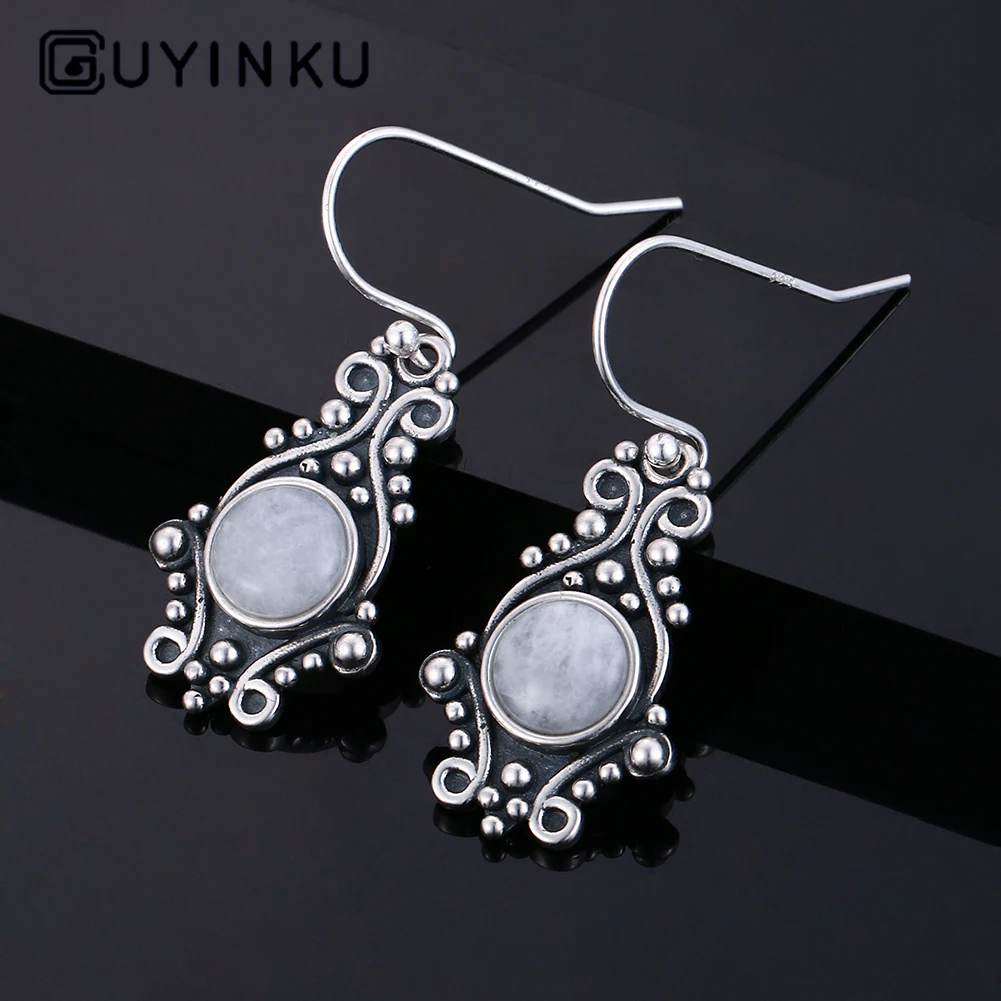 

Vintage Ethnic Ear Hook Dangle Drop Earrings for Women Female Natural Moonstone Bridal Party Jewelry Ornaments Gifts.
