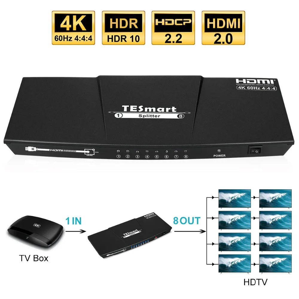 Ultra HD 4K HDMI сплиттер 1x8 сплиттер HDMI 1 в 8 Выход сплиттер 8 портов поддержка S/PDIF аудио 4K@ 60 Гц HDMI переключатель сплиттер 8 портов