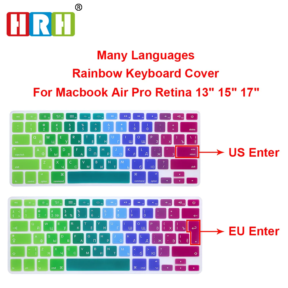

US EU Arabic Russian Spanish German French Thai Silicone keyboard cover For macbook air pro retina 13 15 17 rainbow Protector