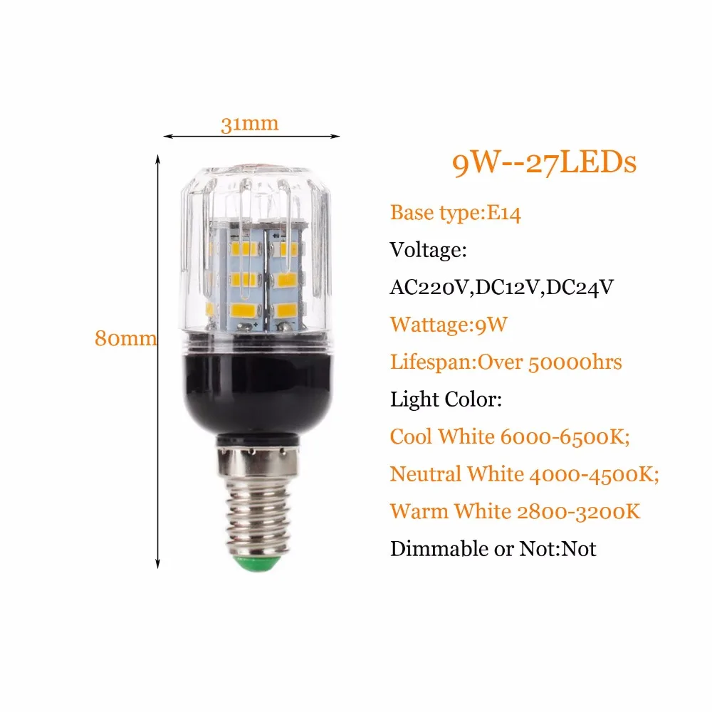 LED 옥수수 전구 가정용 조명, 따뜻한 차가운 중성 백색 전구, 9W, E27, E14, E12, E26, LED 조명, 5730SMD, 27LED, 110V, 220V, 12V, 24V