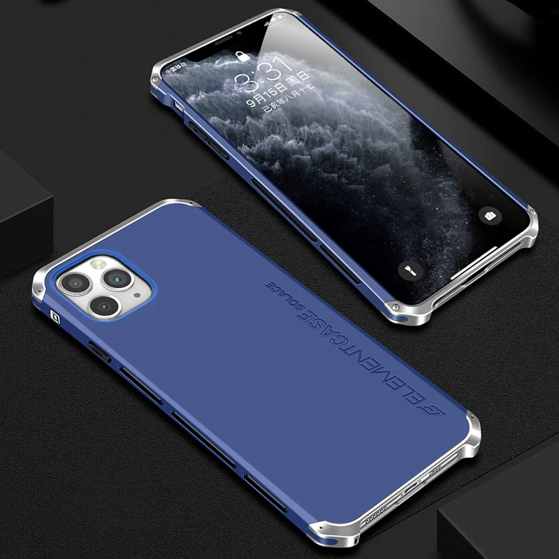 Роскошный противоударный бронированный металлический корпус для iPhone 11 Pro Max, жесткий алюминиевый пластиковый чехол для iPhone 11/Pro/максимальный чехол - Цвет: Silver Blue