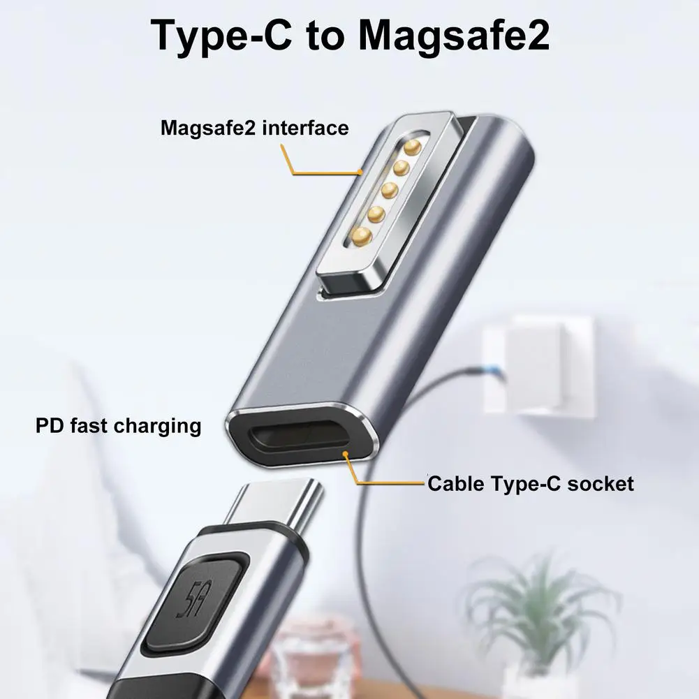 NEW Portable LED Aluminum Alloy PD Fast Charging Conversion Type-c To Magsafe2 Adapter Air/pro Laptop Smart Phone
