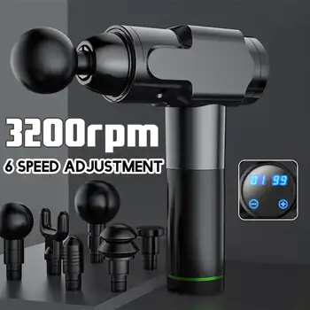 

3200r/min Therapy Massage Guns LCD 6-Gear Muscle Massager Pain Sport Massage Machine Relax Body Slimming Relief 6 Heads With Bag