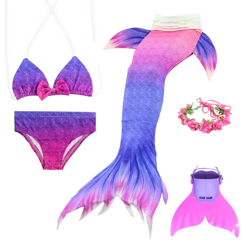 

5pcs/Kids Girls Mermaid Tails For Swimming Fin Swimsuit Bathing Suit Tail Mermaid Wig Girls Add Flipper Monofin Cosplay Costumes