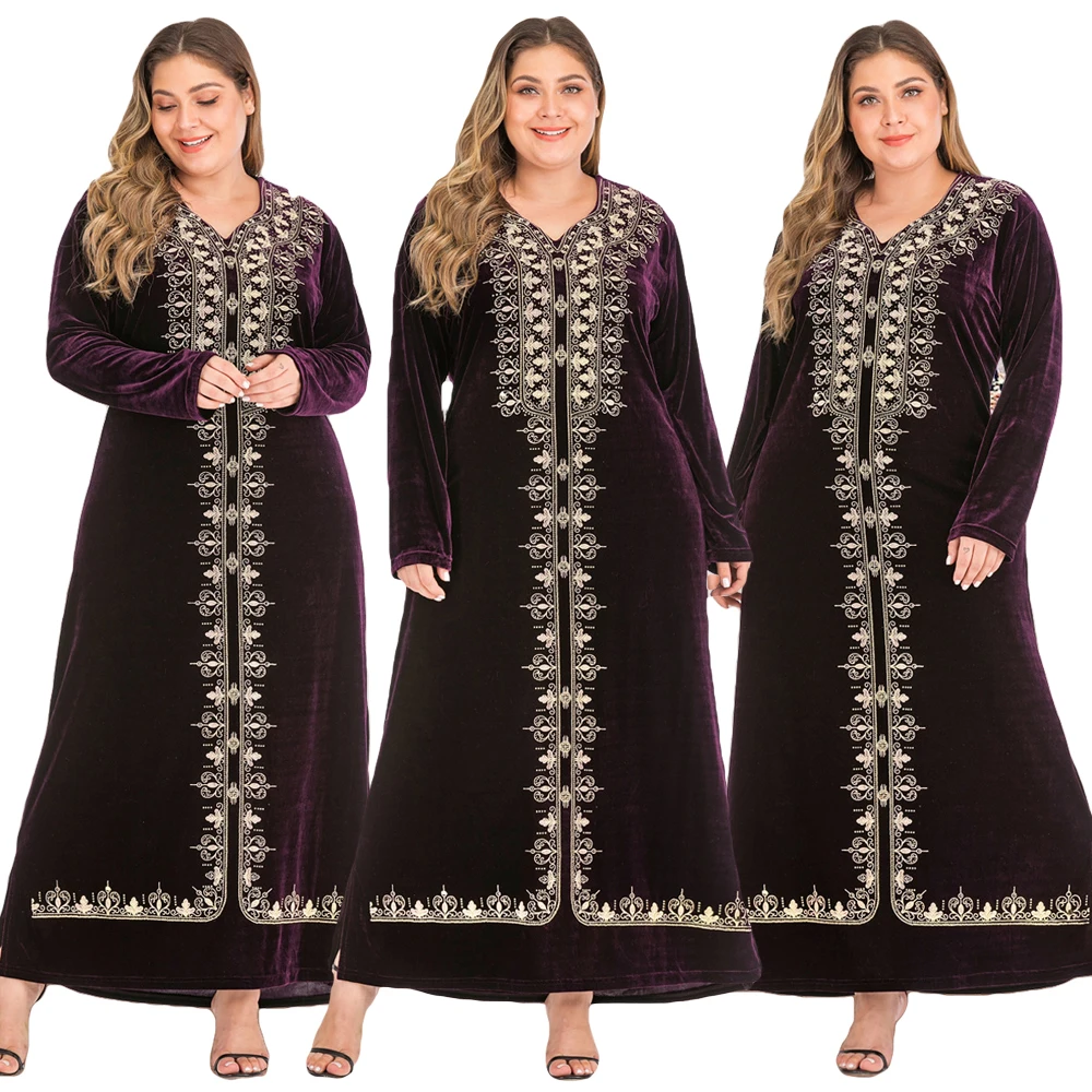 Abaya женский Восточный халат мусульманский бархат v образный вырез макси платье