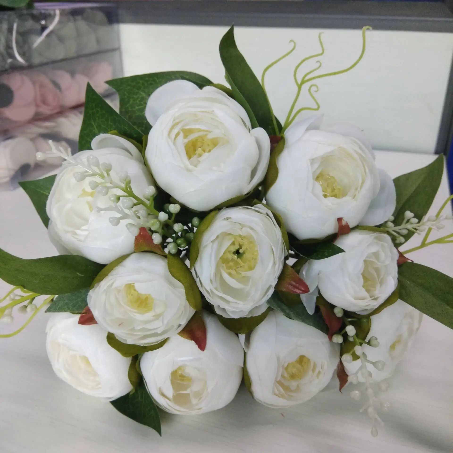 453 30 De Réductioncentre De Table De Mariage De Mode Fleurs Artificielles Blanc Pivoine Bouquet Fait Main Bricolage Bouquet De Mariée Décor De