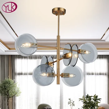 

Modern home decor chandelier lighting living dining room smoky gray glass lamps for ceiling gold led light fixtures