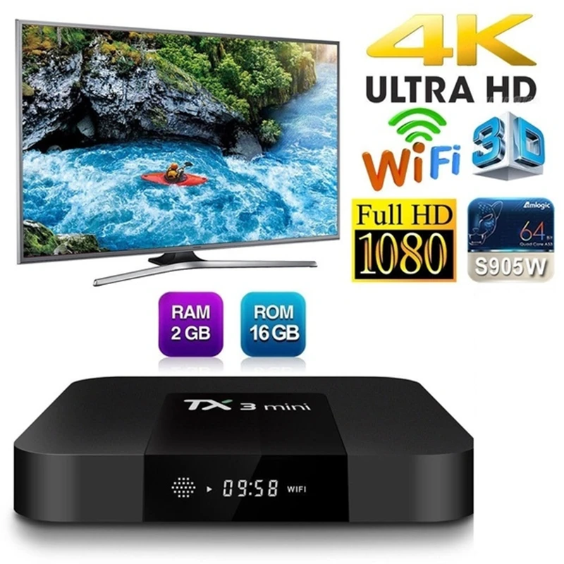 TX3 Мини Android 7 1 Smart TV BOX 2 Гб оперативной памяти 16 встроенной процессор Amlogic S905W Quad Core