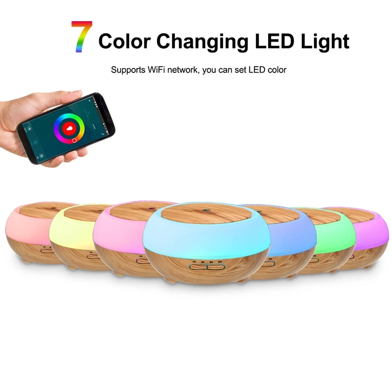 HOT！-Smart Wifi Wireless 400Ml Aroma Essential Oil Diffuser Air Humidifier 7 Color Light Compatible with Alexa for Google Home