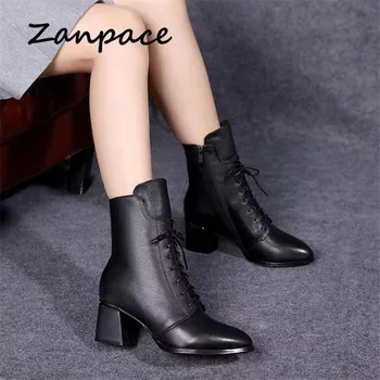 2019 new leather women boots thicked velvet pu women shoes women’s high-heeled cotton keep warm martin boots zapatos de mujer