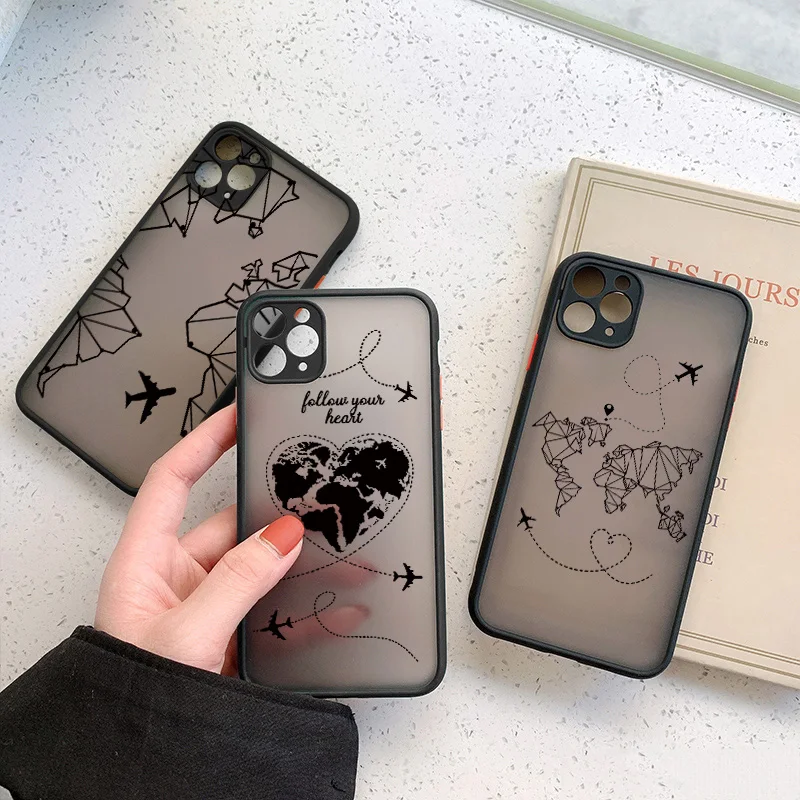 World Map Travel Airplane Phone Case For iphone Pro Max 16 15 14 Plus X XR XS Back Shockproof Cover Shells
