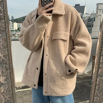 

Winter Short Lamb Wool Coat Men's Warm Fashion Solid Color Casual Parka Men Streetwear Wild Loose Thicken Jackets Mens M-2XL