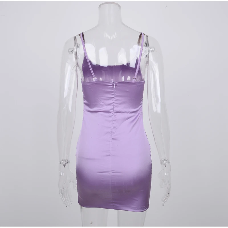 Parthea Lavender Satin Dress Women Sexy Low Cut Backless Bodycon Dress Pink Party Club Wear Mini Dress Black Vestidos Robe Femme