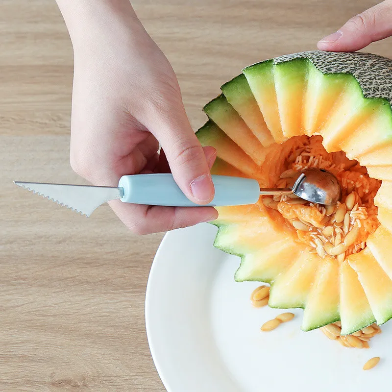 Ice Cream Scoop 2 in1 Stainless Steel Double-end Melon Baller Scoop Fruit Spoon Ice Cream Sorbet Bakeware Cooking Vegetable Tool Kitchen Gadgets