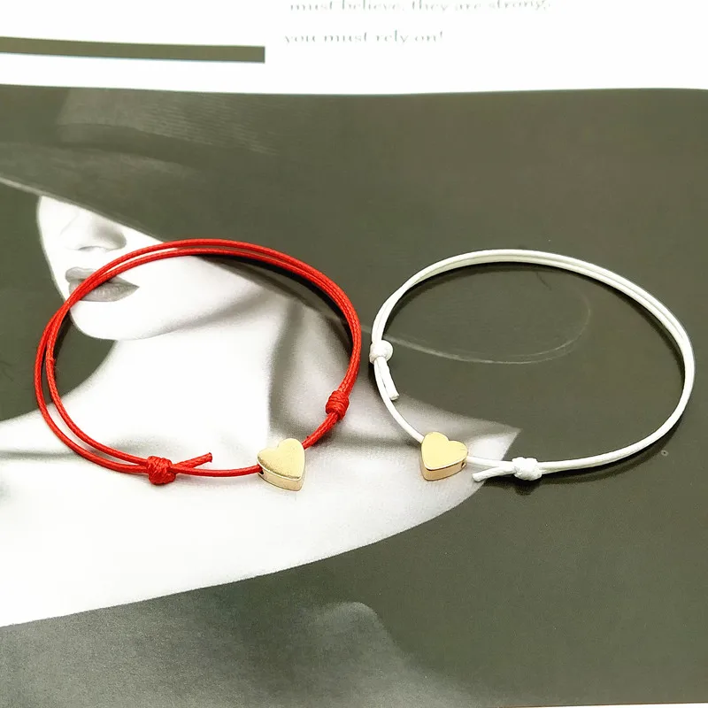 Tiny Love Heart Lucky Bracelet Red Black White Color Rope Bracelet Adjustable Fashion Couple 2 pcs/lots bracelet jewelry