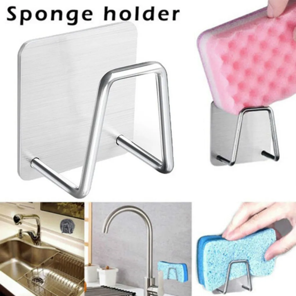 Kitchen Stainless Steel Sponges Holder Self Adhesive Sink Sponges Drain Drying Rack Kitchen Sink