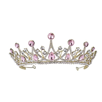

1pc Hair Clips For Women Hair Pins Bridal Crown Rhinestone Large Crown Hair Hoop Headdress For Wedding Birthday Banquet (Pink)