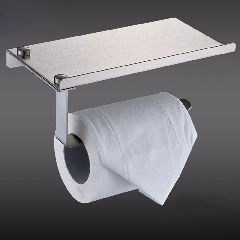 Home Storage Stainless Steel Wall Mount Mobile Phone Paper Towel Rack Shelves Simple Toilet Tissue Box Bathroom Paper Holder
