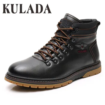 

KULADA Motorcycle Boots Men Vintage Combat Winter Boots Army Punk Goth Men Boots Men Biker PU Leather Thick Fur Men Winter Shoes