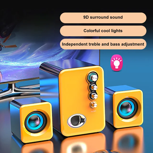 Computer Audio USB 2.1 Multimedia Bluetooth Overweight Subwoofer Desktop Home Speaker Wired Universal Audio Bright light Yellow