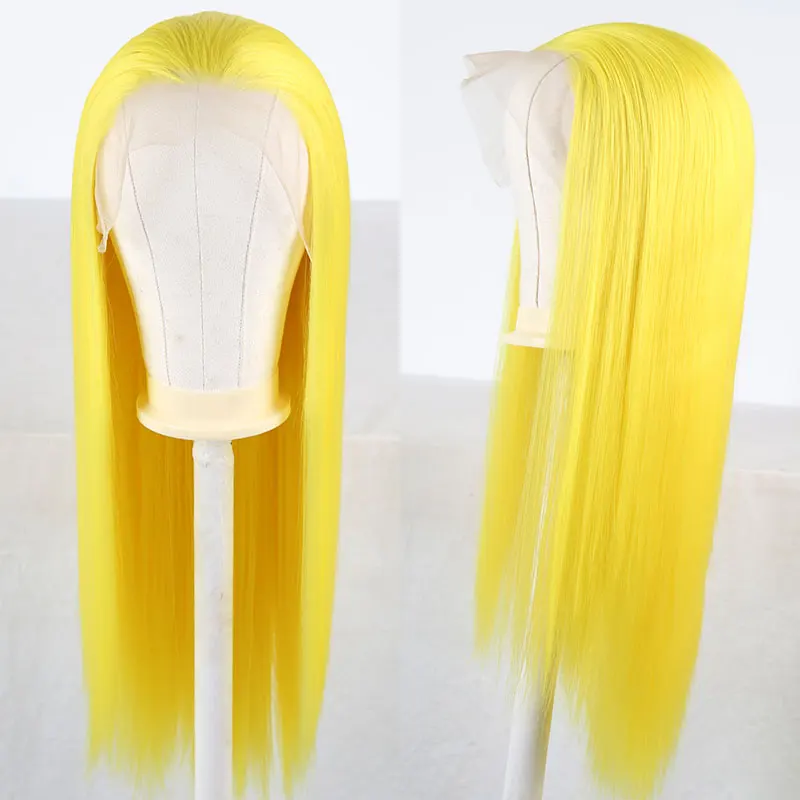 BM желтые синтетические волосы 13*6 ручная вязка парик на кружеве шелковистые прямые термостойкие волокна натуральные волосы для женщин парики на каждый день